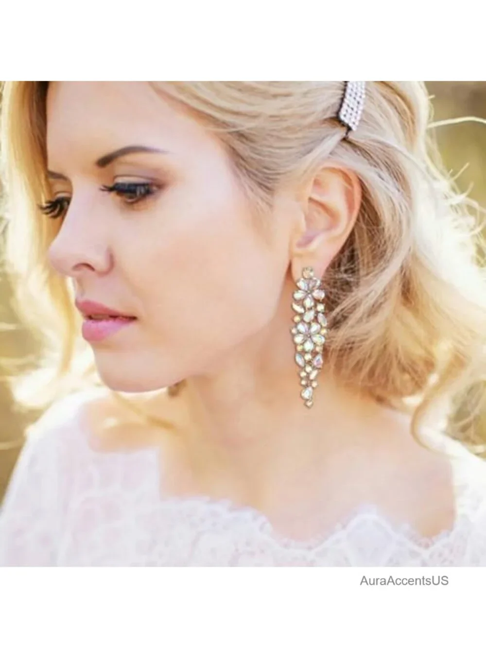 Sparkle Crystal Dangle Earrings Floral Wedding Bridal Chandelier Jewelry